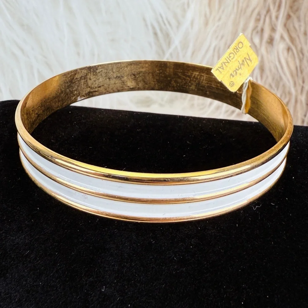 Elegant Goldtone and White Napier Bangle Bracelet